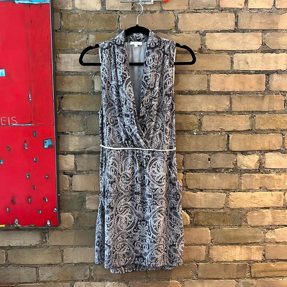 Aritzia WILFRED Sabine Paisley Lace Print Silk Crepe Faux Wrap Mini Dress